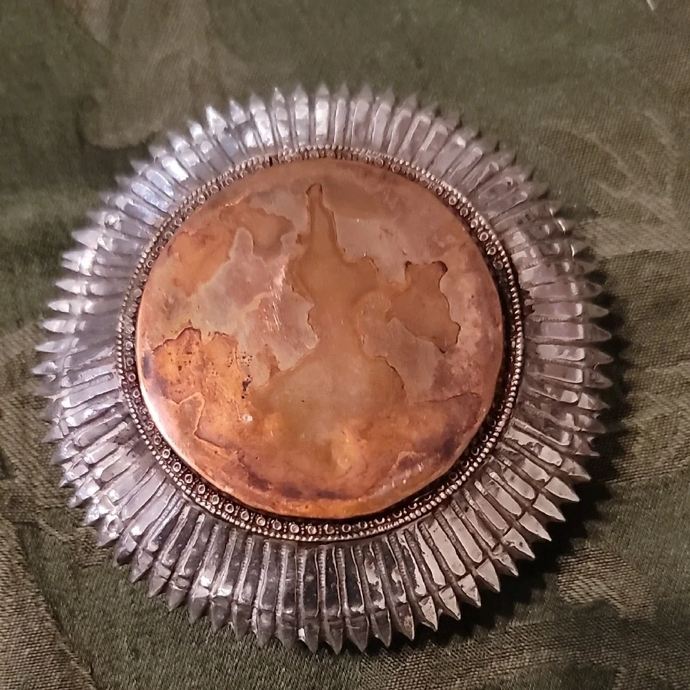 Vintage Mixed Metal Sunburst Trinket Dish Copper Silver Tone Small Bowl